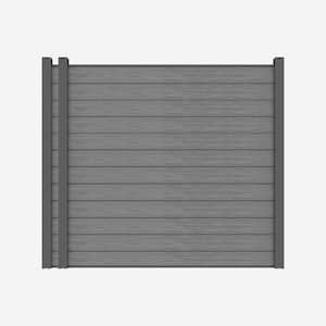 Complete Kit 6 ft. x 6 ft. Embossed Gray WPC Composite Fence Panel with Bottom Squared Holders and Post Kits (2-set)
