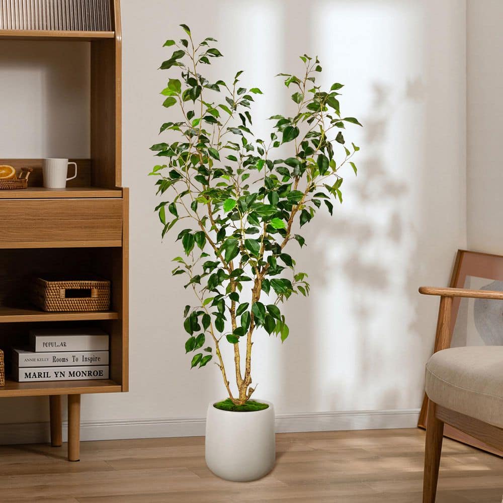 Edvivi 5 ft. Artificial Ficus Tree in White Decor Pot, Faux Green Plant Indoor Home Decorative Planter ET1063-62H - The Home Depot