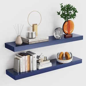 30 in. W x 6.7 in. D Navy Blue Floating Decorative Wall Shelf Set of 2