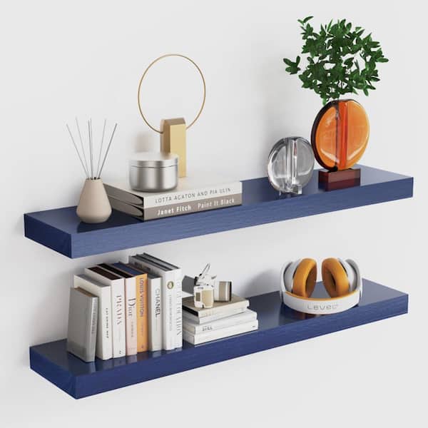 Unbranded 30 in. W x 6.7 in. D Navy Blue Floating Decorative Wall Shelf Set of 2