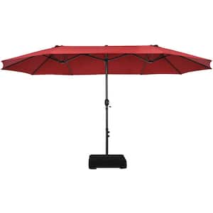 15 ft. Steel Double-Sided Patio Umbrella with Sandbags and External Cover in Wine