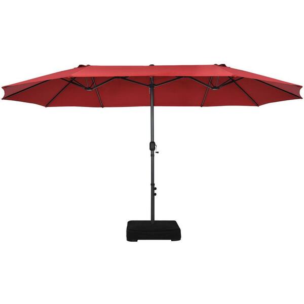 FORCLOVER 15 ft. Steel Double-Sided Patio Umbrella with Sandbags and External Cover in Wine