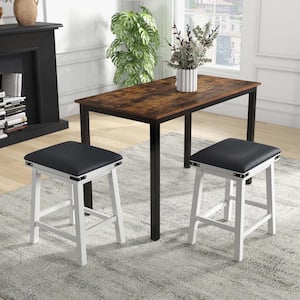 24 in. White Backless Wood Bar Stool Counter Stool with Faux Leather Seat (Set of 2)