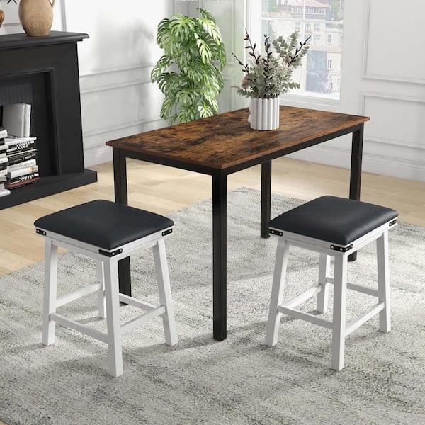 Costway 24 in. White Backless Wood Bar Stool Counter Stool with Faux Leather Seat (Set of 2)