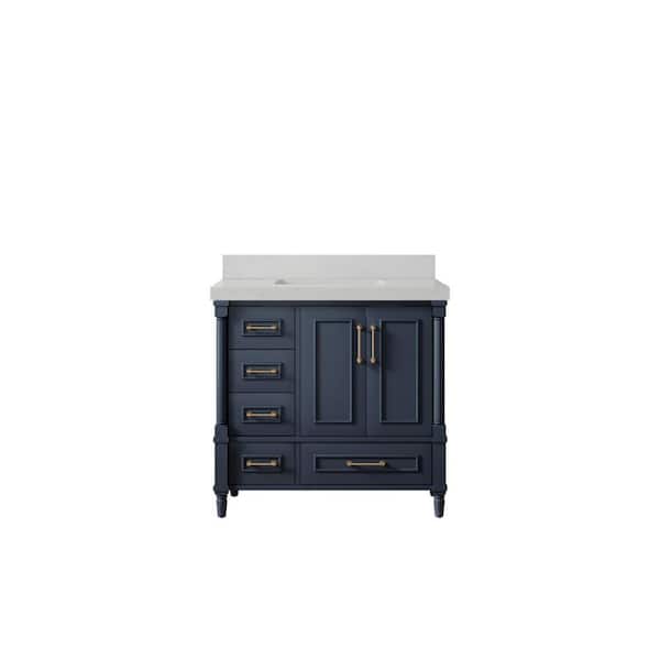 Willow Collections Hudson 36 in. W x 22 in. D x 36 in. H Single Sink Bath Vanity Center in Navy Blue with 2 in. Carrara Quartz Top