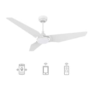 Brently 56 in. Dimmable LED Indoor/Outdoor White Smart Ceiling Fan with Light and Remote, Works with Alexa/Google Home