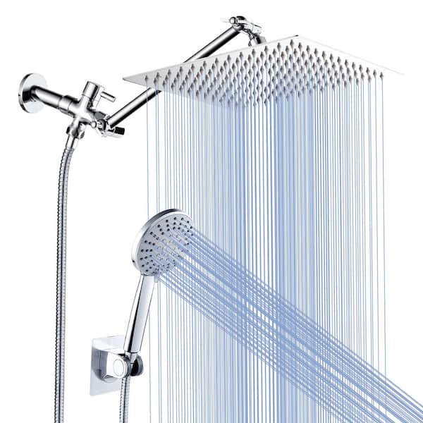 Zalerock Rainfull 5-Spray Patterns 8 in. Wall Mount Dual Shower Heads and Handheld Shower Head in Chrome