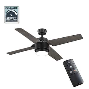 Dinton 52 in. Matte Black Outdoor Ceiling Fan with White Color Changing Integrated LED Light Kit and Remote Control