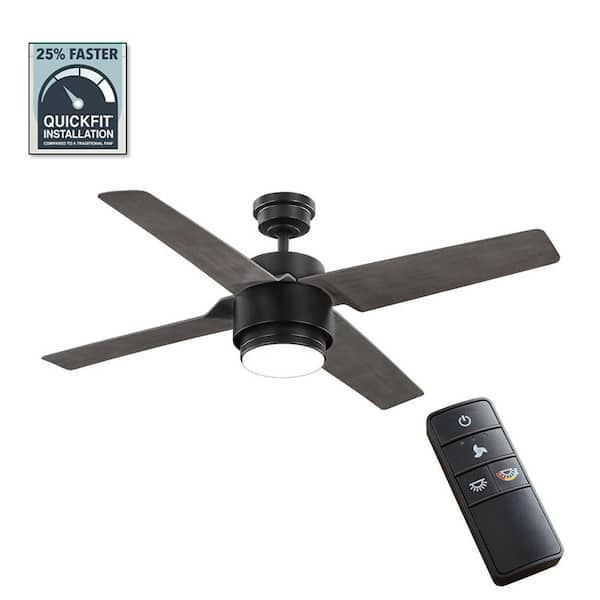 Home Decorators Collection Dinton 52 in. Matte Black Outdoor Ceiling Fan with White Color Changing Integrated LED Light Kit and Remote Control