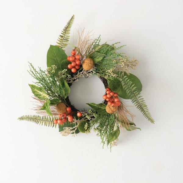SULLIVANS 14.5 in. Artificial Foraged Berry Pod Mini Wreath, Green