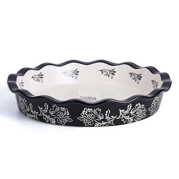 1-Piece Deep Dish Round Porcelain Pie Plate Ceramic Baking Pan Set with Non-Stick Glaze, Oven Safe