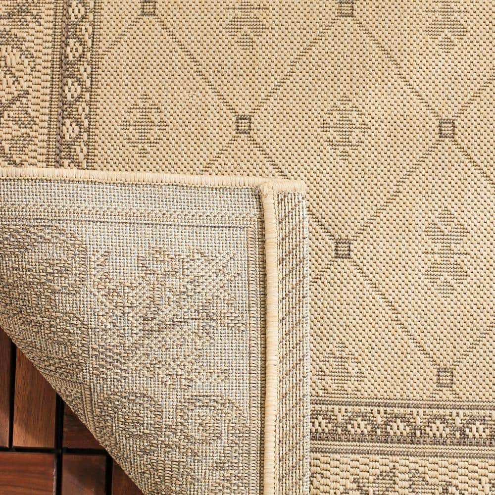 Natural Beige Synthetic Outdoor Area Rug with Floral Motif