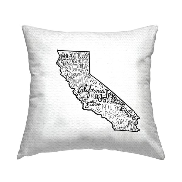 Stupell Industries California State Shape Various Cities Typography Black Square Outdoor Throw Pillow