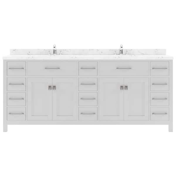 Virtu USA Caroline Parkway 78 in. W x 22 in. D x 35 in. H Double Sink Bath Vanity in White with Quartz Top