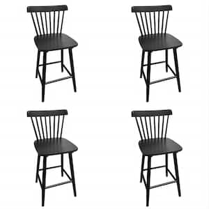 Windsor 24 in. Black Solid Wooden Bar Stool for Kitchen Island Counter Height Stool with Spindle Back Set of 4