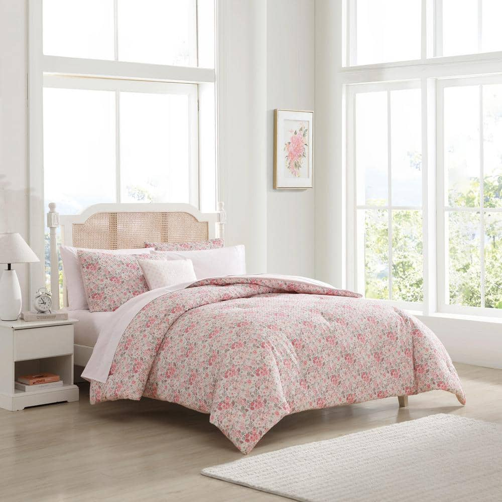 Laura Ashley Quartet 6 Piece Pink Green Microfiber Twin Bed in A Bag Comforter Set USHSYV1286805 The Home Depot