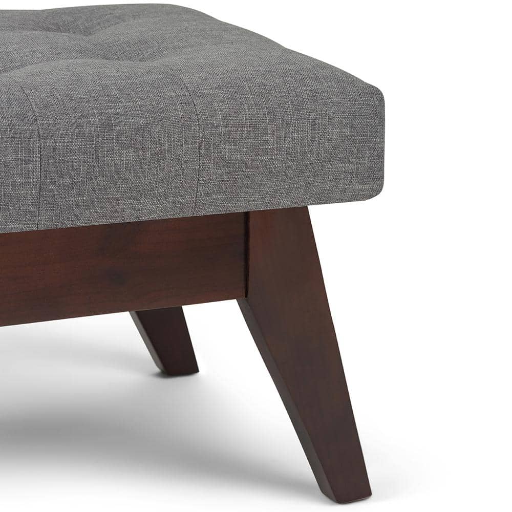 Draper Mid-Century Modern Slate Grey Linen Tufted Ottoman Bench