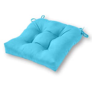 Solid Aruba Blue Sunbrella Fabric Square Tufted Outdoor Seat Cushion