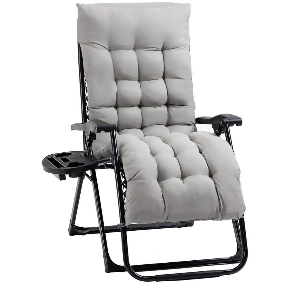 Padded Zero Gravity Chair, Folding Metal Outdoor Recliner Chair, Patio Lounger with Cup Holder and Grey Cushion -  Outsunny, 84B-803GY