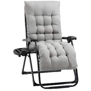 Padded Zero Gravity Chair, Folding Metal Outdoor Recliner Chair, Patio Lounger with Cup Holder and Grey Cushion