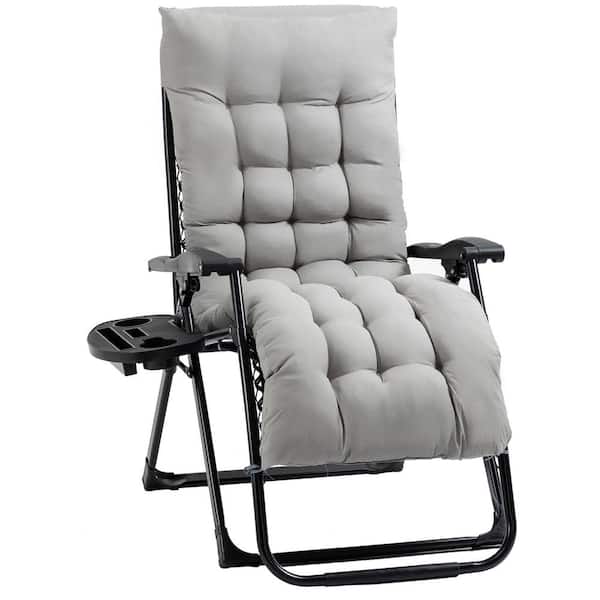Outsunny Padded Zero Gravity Chair, Folding Metal Outdoor Recliner Chair, Patio Lounger with Cup Holder and Grey Cushion