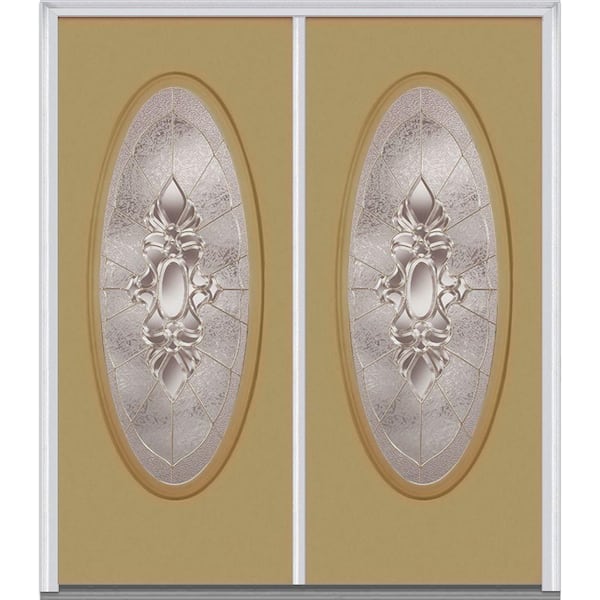 MMI Door 64 in. x 80 in. Heirloom Master Left-Hand Inswing Oval Lite Decorative Glass Painted Steel Prehung Front Door