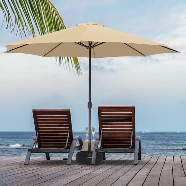 GARSING 11 ft. x 11 ft. Steel Patio Market Umbrella with Crank in Khaki