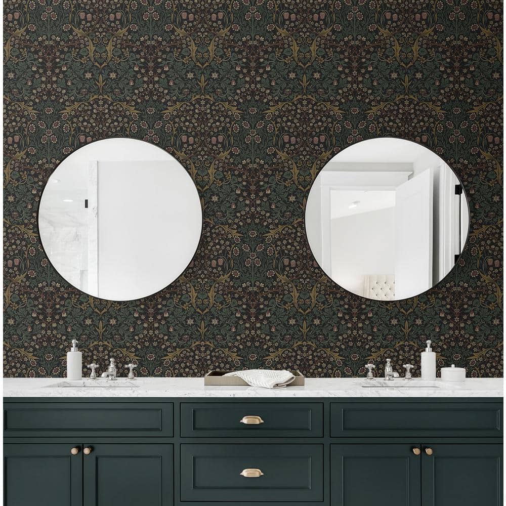 Victorian Garden Floral Matte Black and Gold Pre-pasted Wallpaper