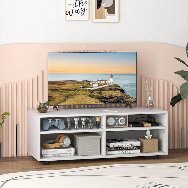 4 Cube White TV Stand Fits TV s Up to 45 in. with 5 Positions Adjustable Shelves