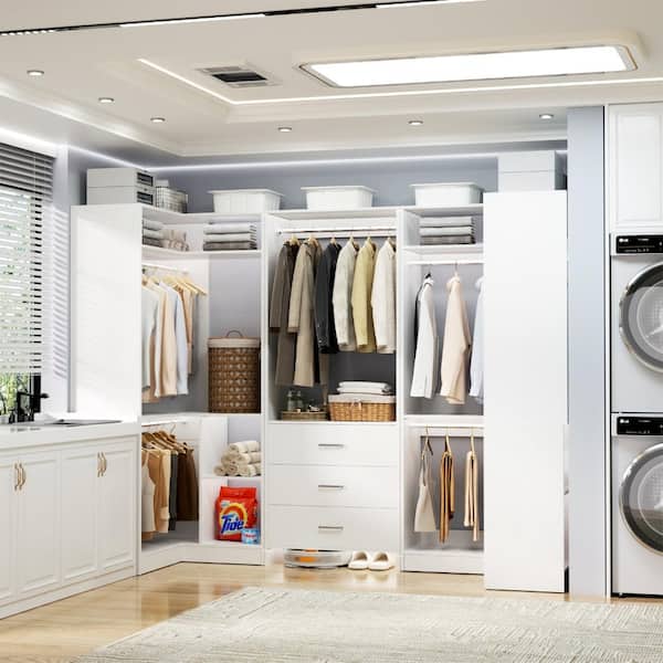 Aheaplus 88.8-in U-Shaped Walk-In Closet Systems with 3 Drawers