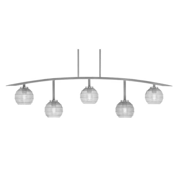 Unbranded Siena 51.25 in. 5-Light Graphite Chandelier with 6 in. Clear Ribbed Glass Shades, no bulbs included