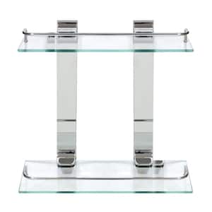 13.75 in. x 13.5 in. x 5 in. Double Glass Wall Shelf with Pre-Installed Rails in Polished Chrome