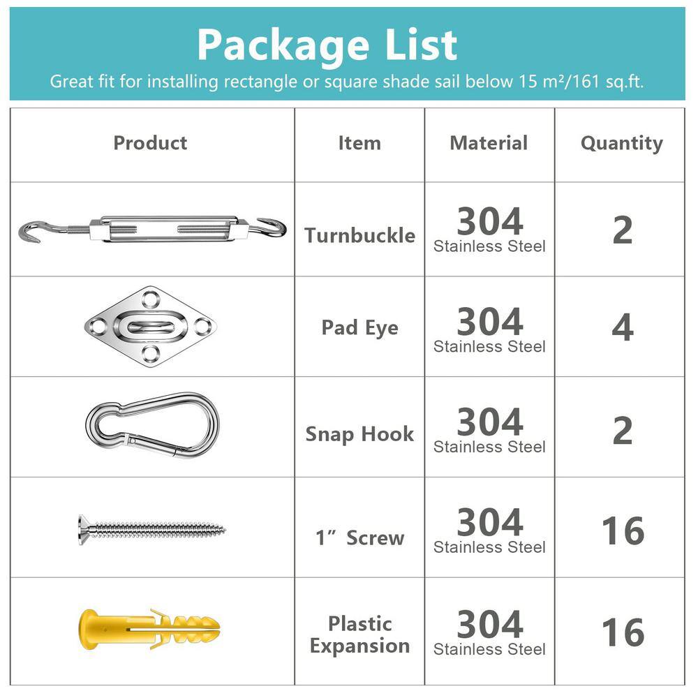 5 Inch Heavy Duty Stainless Steel Sun Shade Sail Hardware Kit