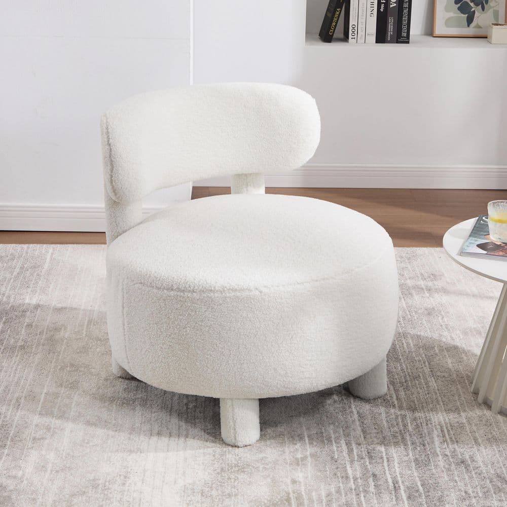 JUJABU 28 in. White Teddy Fabric Accent Armless Chair with Curved ...