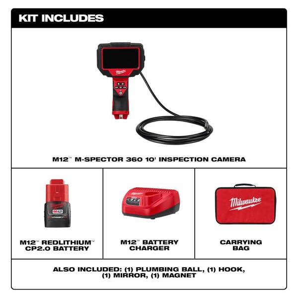 Caméra d'inspection 360° M12 IC + 1 batterie 12V 2 Ah + 1 Chargeur