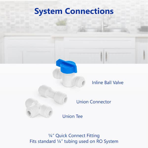 Refrigerator RO Connection Kit 1/4 OD Tubing, Union T, Inline Ball Va –  123 Water Filter