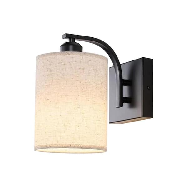 5.5 in. 1-Light 2-Pack Dimmable Black Wall Sconces with Fabric Shades, Wall Lights for Bedroom Living Room Home Lighting