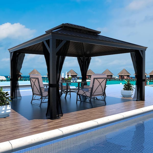 VEIKOUS 14 ft. W x 10 ft. D Aluminum Hardtop Gazebo with