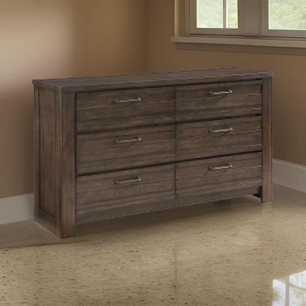 Benjara Brown and Black 6-Drawer 62.5 in. Wide Dresser Without Mirror