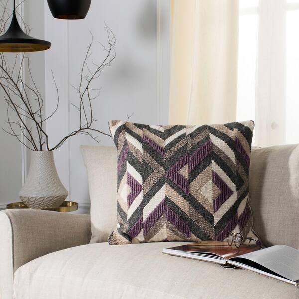 SAFAVIEH Issey Charcoal/Purple 20 in. x 20 in. Throw Pillow