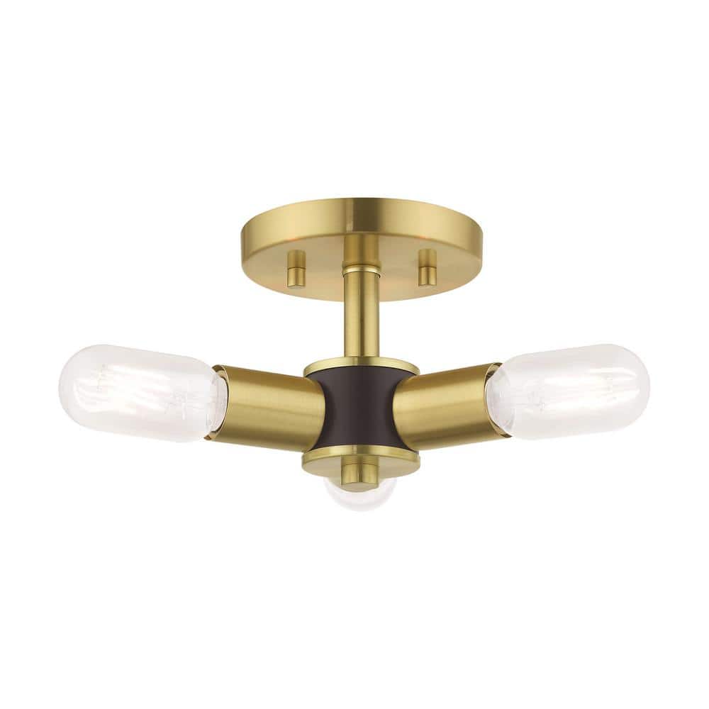 Copenhagen Satin Brass 13.5" Semi-Flush Mount Industrial Ceiling Light