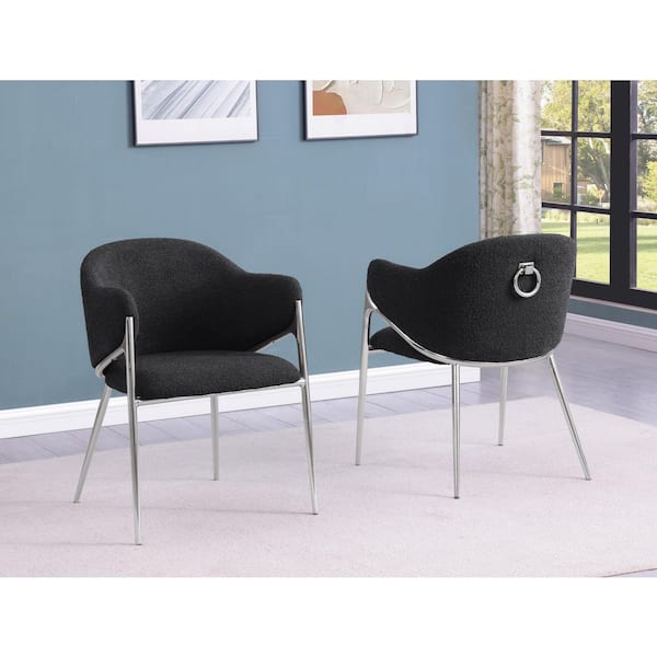 Best Quality Furniture Von Black Boucle Fabric Side Chair (Set of 2) With Chrome Legs
