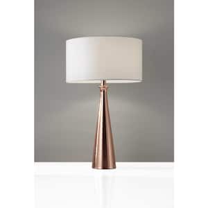 Charlie 21.5 in. Copper Integrated LED No Design Interior Lighting Table Lamp for Living Room w/White Linen Shade