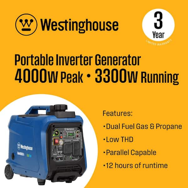 4,000-Watt Gas and Propane Powered Portable Inverter Generator with Remote Electric Start, LED Data Center