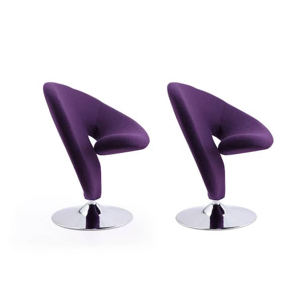 Manhattan Comfort Curl Modern Purple and Polished Chrome Wool Blend Upholstered Swivel Accent Side Chair (Set of 2)