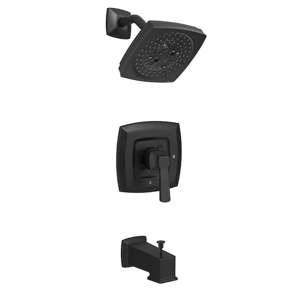 Single Handle 2-Spray Rainfall Square Shower Faucet 2.5 GPM with Tub Spout Combo in Matte Black Valve Included