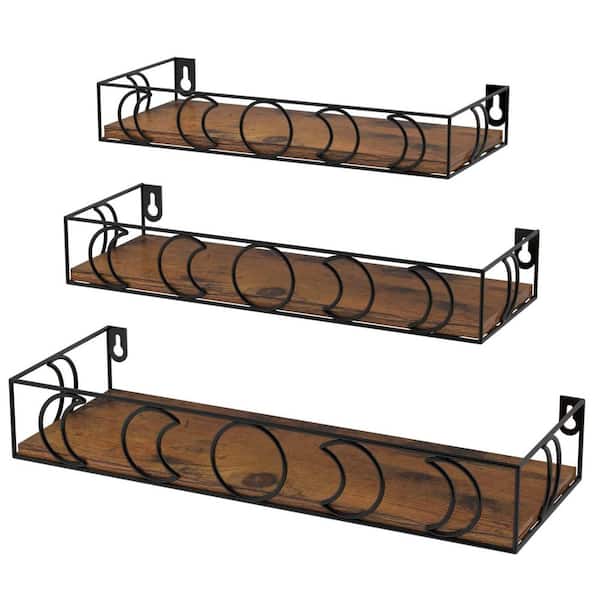 Unbranded 16 in. W x 5.1 in. D Moon Pattern Design Brown Decorative Wall Shelf 3 Pack