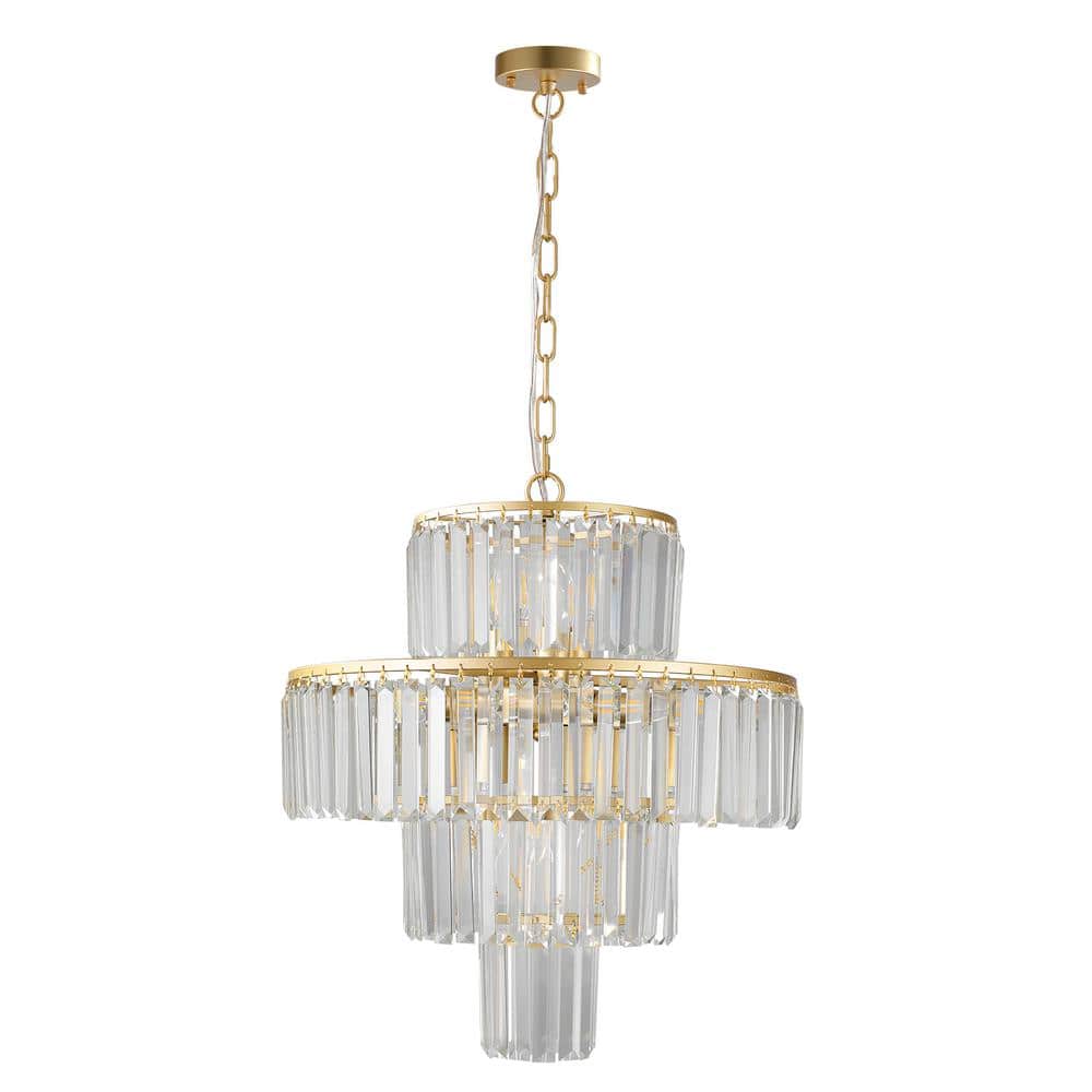 Modern 19.7 in. 12-Light Gold Semi-Flush Mount 4-Tier Chandelier with Cryst