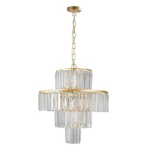 Modern 19.7 in. 12-Light Gold Semi-Flush Mount 4-Tier Chandelier with Crystal Shade Hanging Pendant Light Fixture