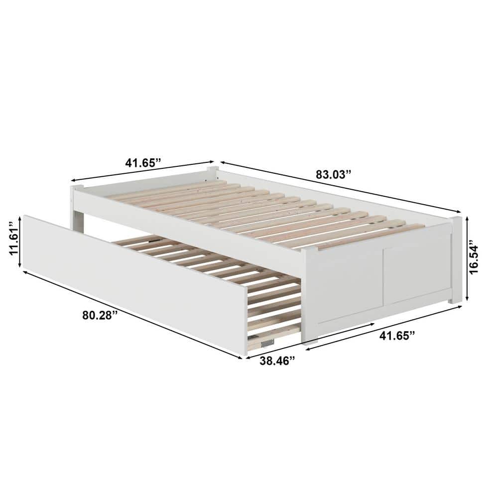 Concord Minimalist White Twin XL Platform Bed with Trundle